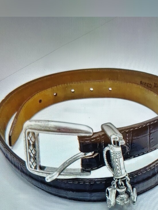 Brighton Accessories - Brighton VTG Brown Leather Croc Belt with Silver Buckle and Golf Charms Sz M-L